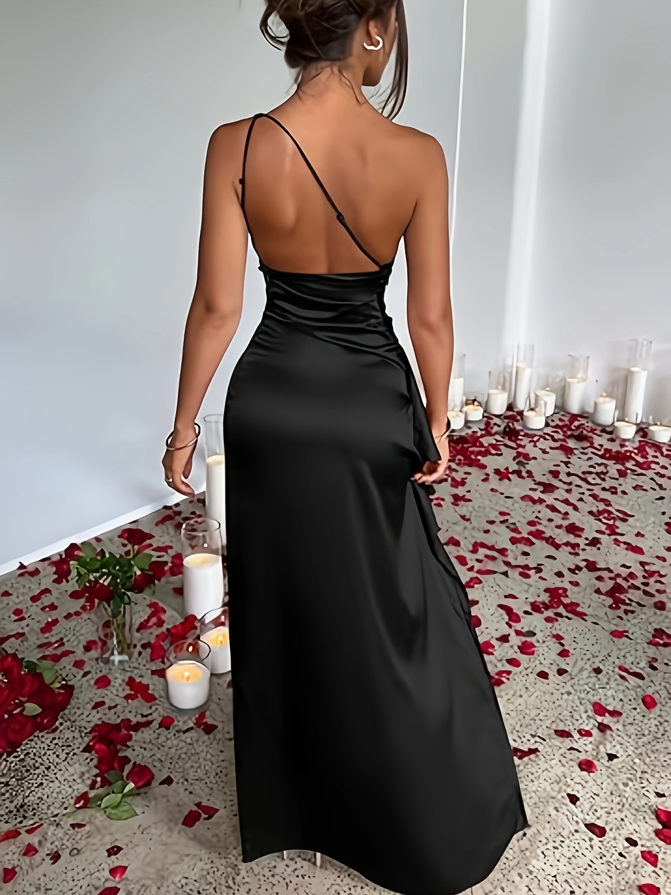 black satin off shoulder dress Ready For Fun Long Sleeve Mini Dress Black main image 0