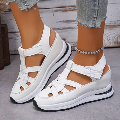 womens sandals with cut out design thick platform wedge heel invisible height increasing fashionable and versatile casual sneakers women shoes