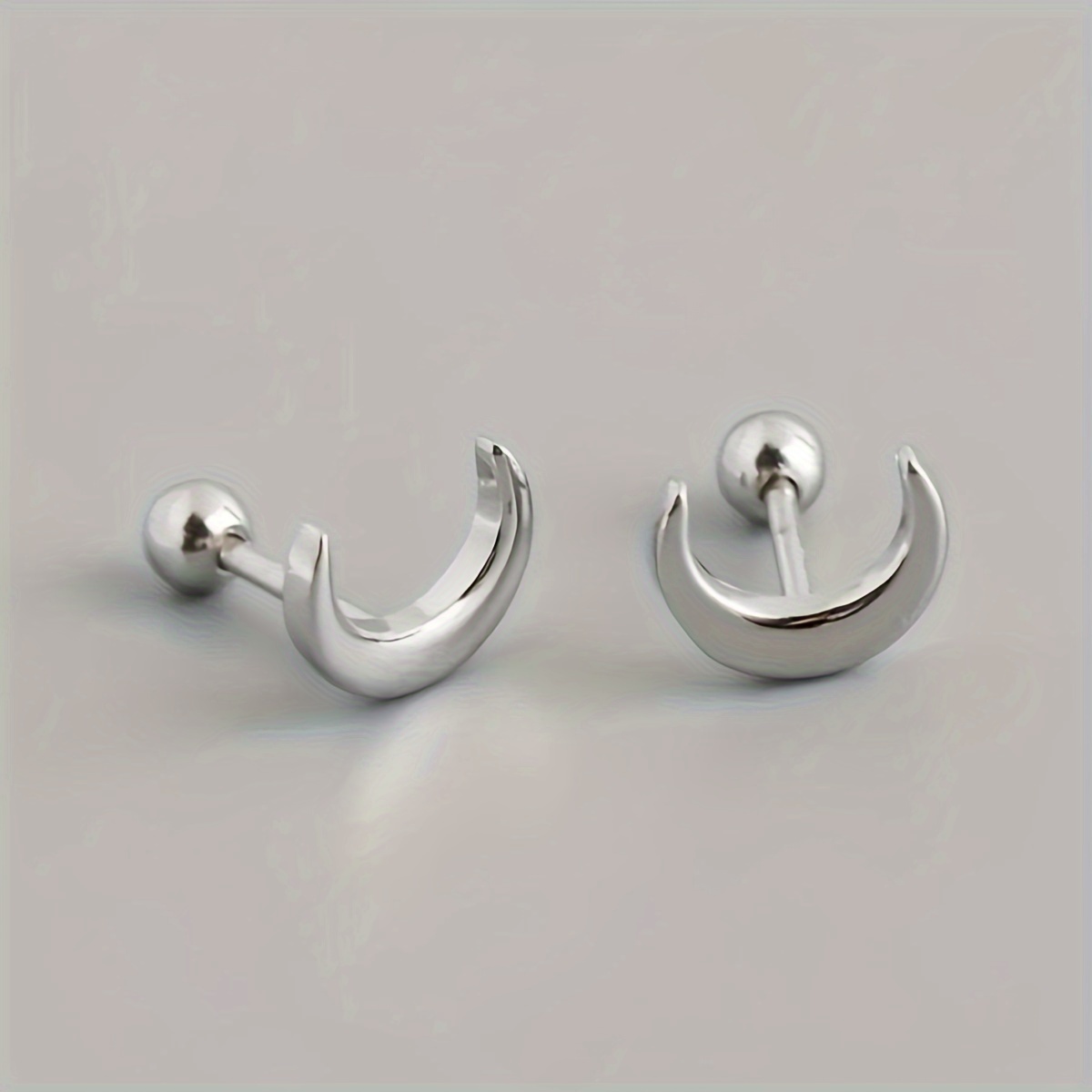 TEMU 1 Paire de Boucles d'Oreilles Minimalistes en Acier Inoxydable Argenté et Doré à Motif Lune Torsadée, Bijoux Polyvalents, Idéal pour Cadeau de