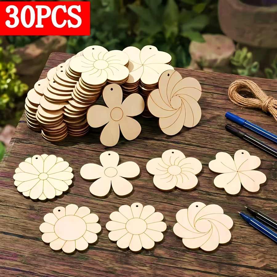 Image of A Set Of 30 Assorted Wooden Flower Decorations For Crafts, Perfect For Home Decor, Birthday And Wedding Themes, Party Decorations, Summer Gatherings, And Christmas Or New Year Celebrations