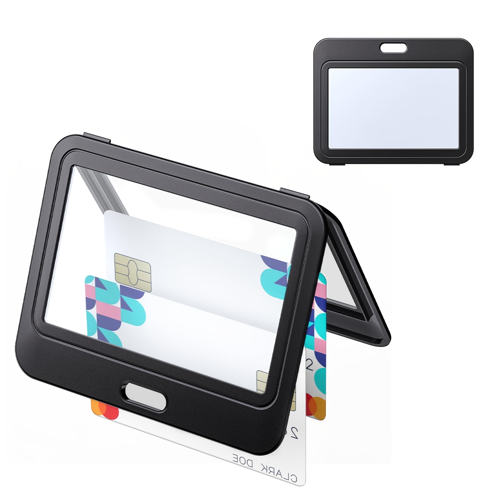 TEMU Id Badge Holder With Plastic Clip, Double-sided Transparent Windows Horizontal Hard Black Plastic Case Waterproof Card Holder For Office School