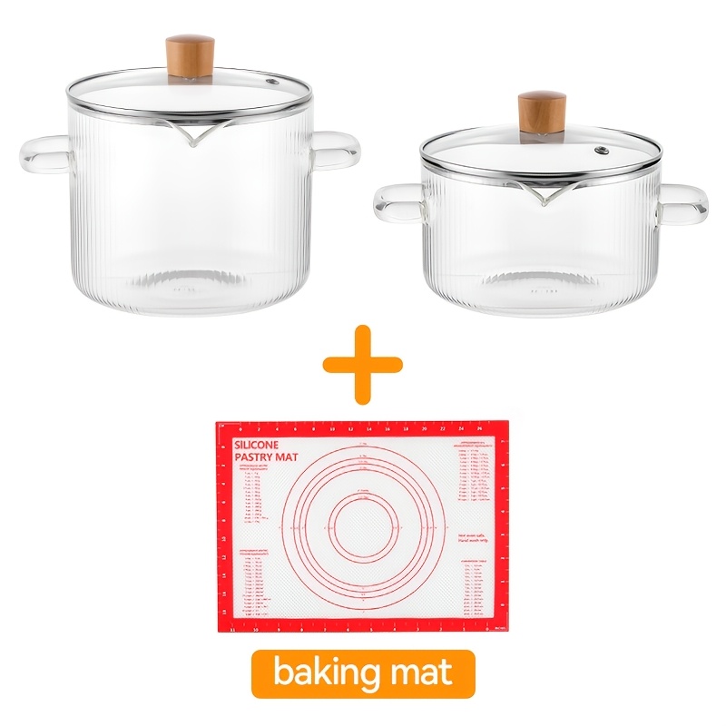TEMU [2-pack] Stovetop Safe Ribbed Glass Pots With Lids, 78oz & 54oz Saucepan For Soup Ramen Milk, Heat Resistant Borosilicate Cookware