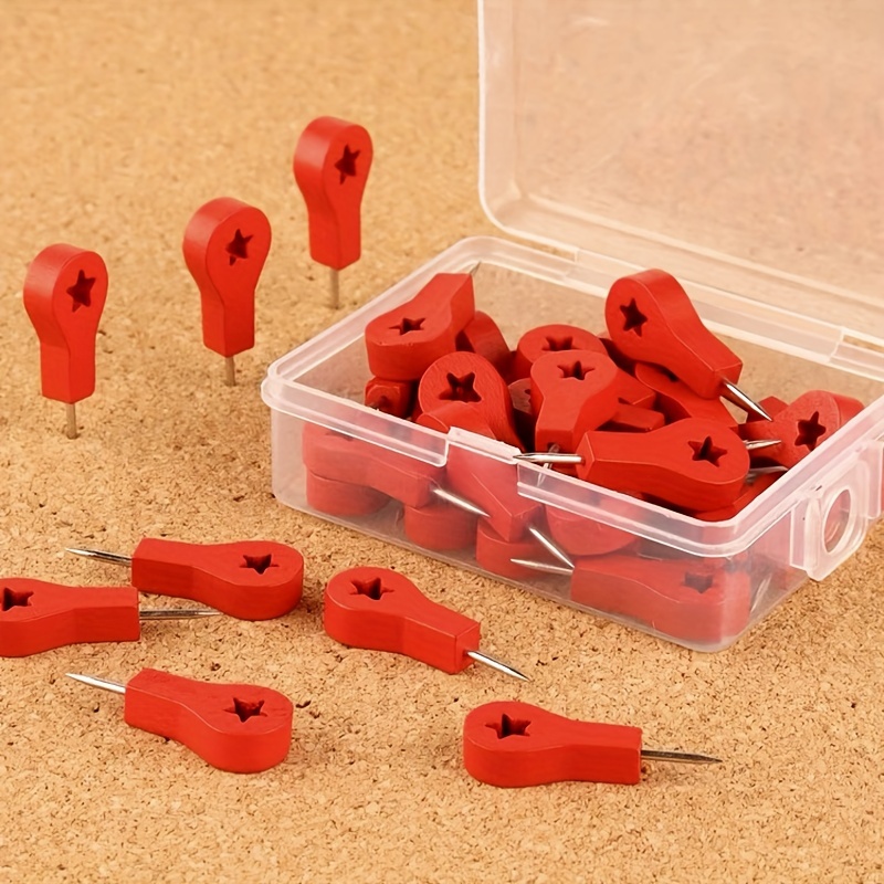 30pcs Red Wooden Map Pins Geographical Sign Map Pins Cork Board Photo Strong Decoration Office Supplies