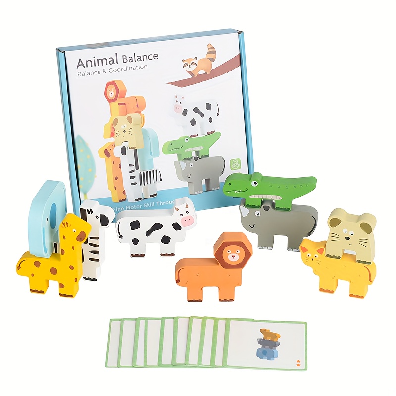 Image of Puzzle Balance Training Toy Animal Stacking Game Wooden Balance Stacking Blocks Concentration Early Education Puzzle Toy Building Blocks Holiday Gift