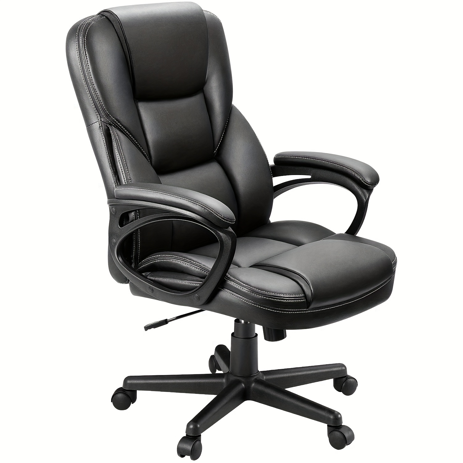 

1pc Ergonomic High-back Executive Chair, Faux Leather, Adjustable Armrest, Lumbar Support, Black - 360 Swivel, Tilt Function 90°-120°, Height Adjustable 17.2"-21.2", 24.8" Backrest