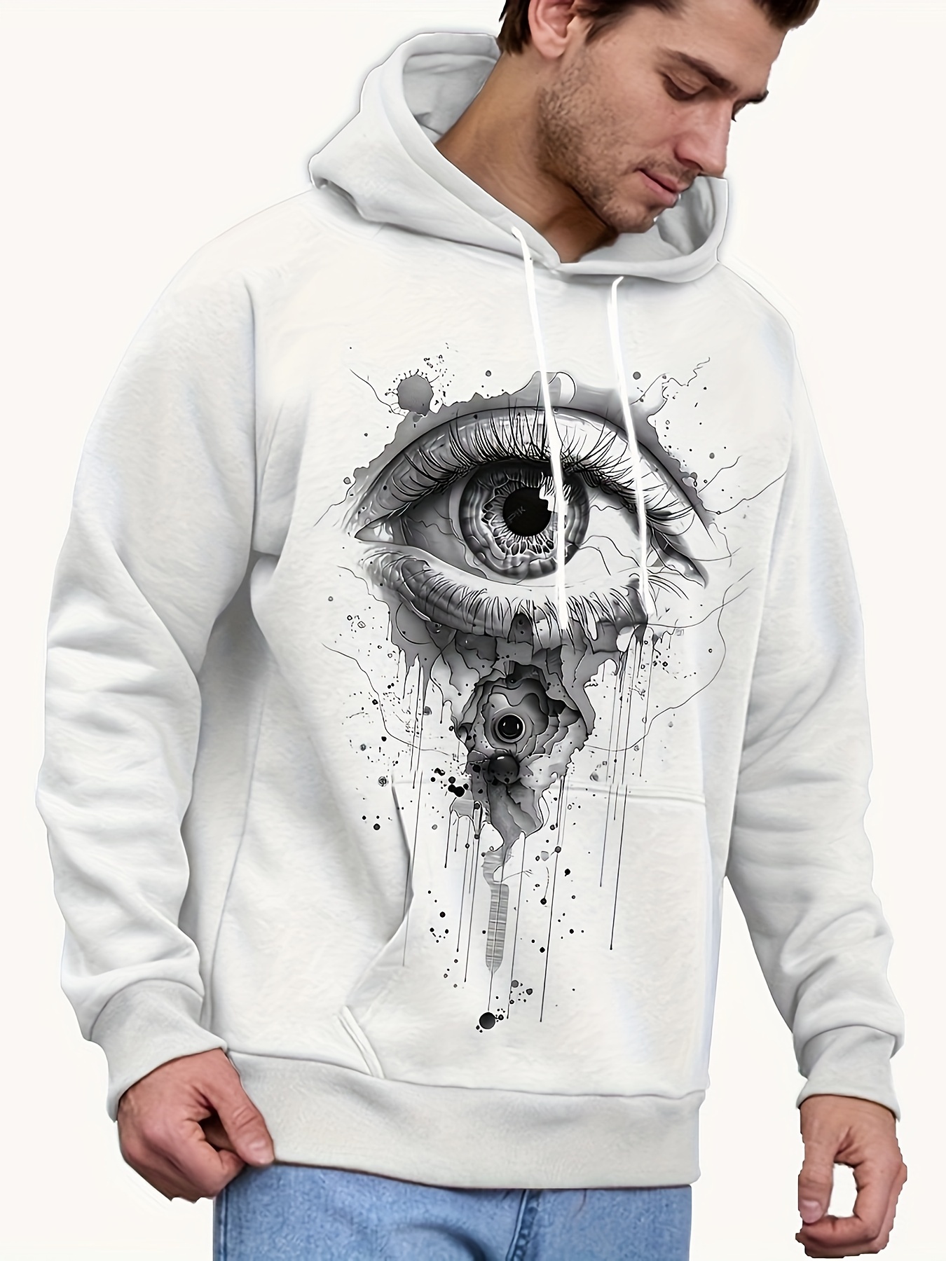 mens casual hooded sweatshirt with   print polyester blend hoodie with   stretch knit fabric regular fit     pullover details 1