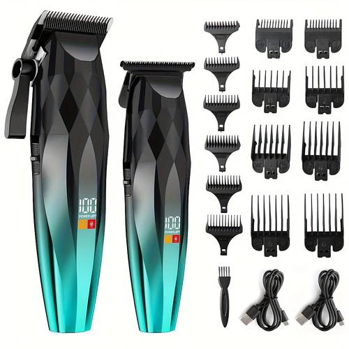 2pcs professional mens electric hair clipper a professional hair clipper and sculpting comb lcd battery display type c charging 1800mah high capacity lithium battery suitable for live and travel