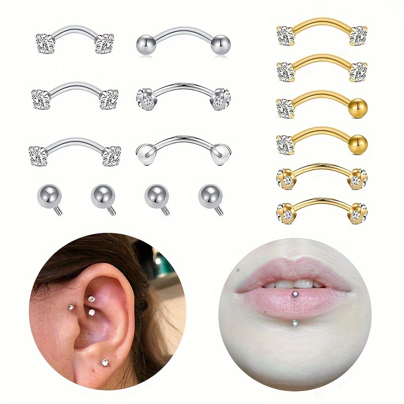 

6/10pcs Rook Piercing Jewelry Rook Earrings For Women Eyebrow Rings Surgical Steel Vertical Labret Jewelry Curved Barbell Snug Daith Surface Tragus Piercing Jewelry