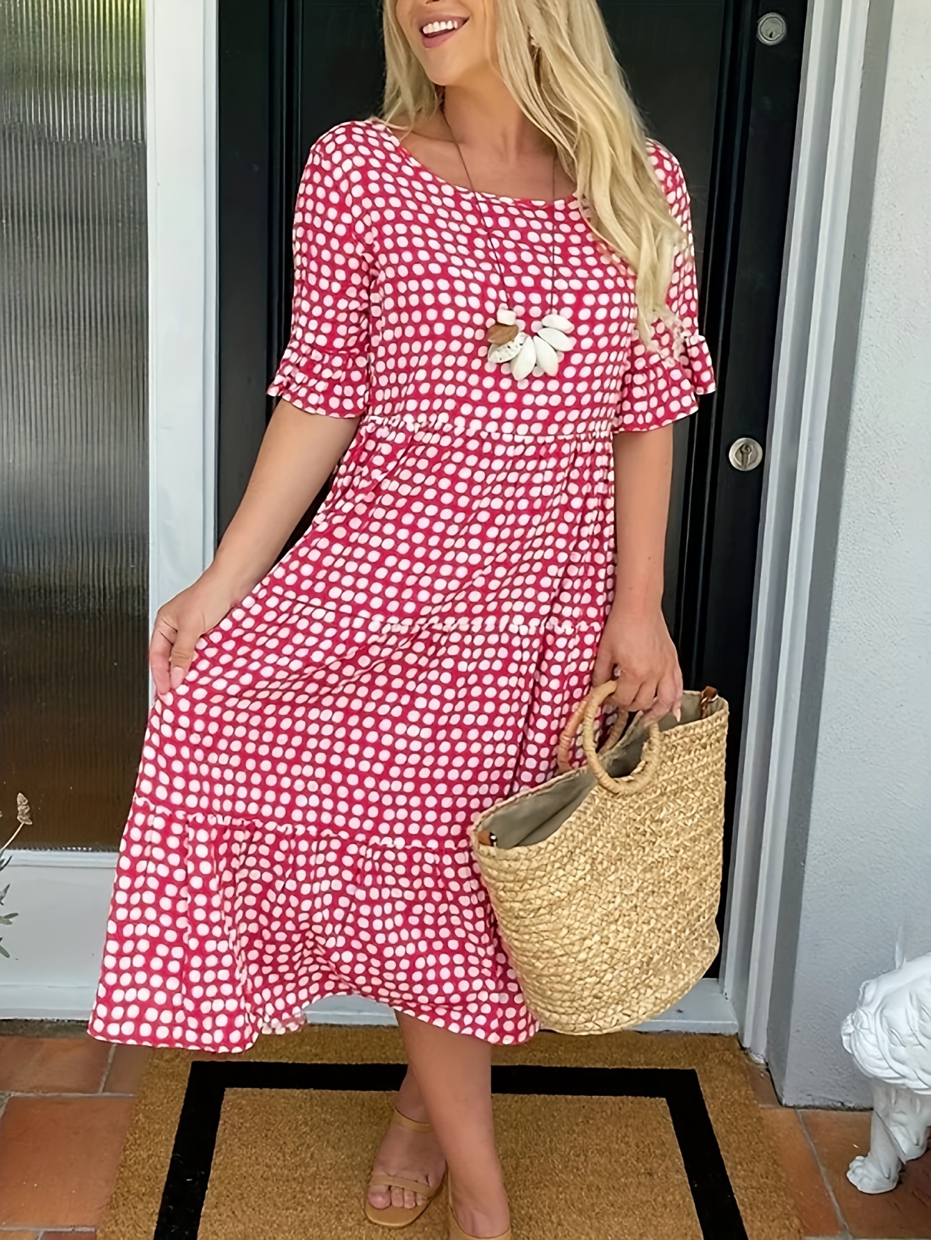 open lace back dress Nellie Mini Dress Red Polka Dot