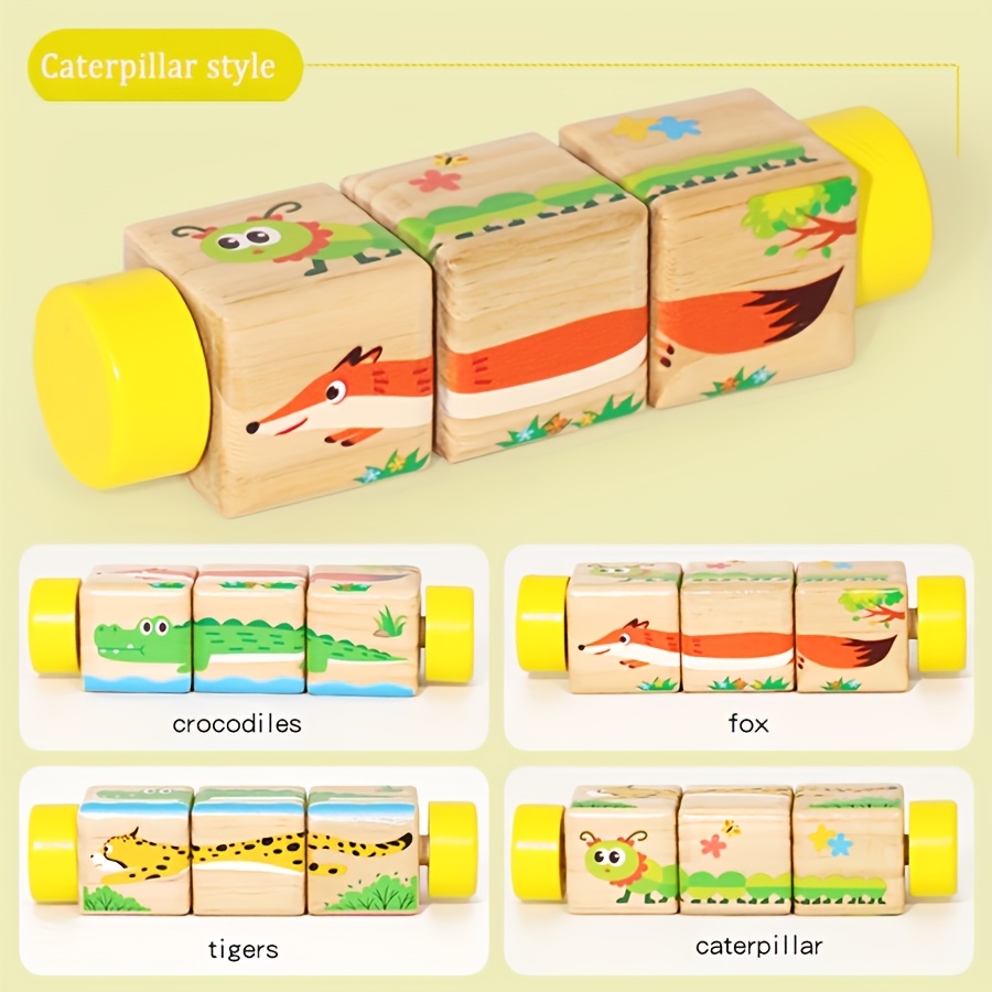 Educational Wooden Rotating Block Puzzle Toy for Kids
