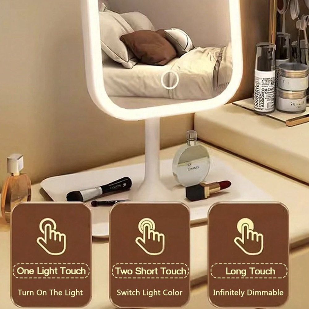 LED Makeup Mirror, Portable Travel Mirror Folding Mirror with Lights, 3 Light Modes, Smart Dimmable Touch Screen, USB Rechargeable, Portable Lighted Beauty Mirror, Travel Vanity Cosmetic Mirror with Lights, Vanity Mirror for Bedroom, Changing Room