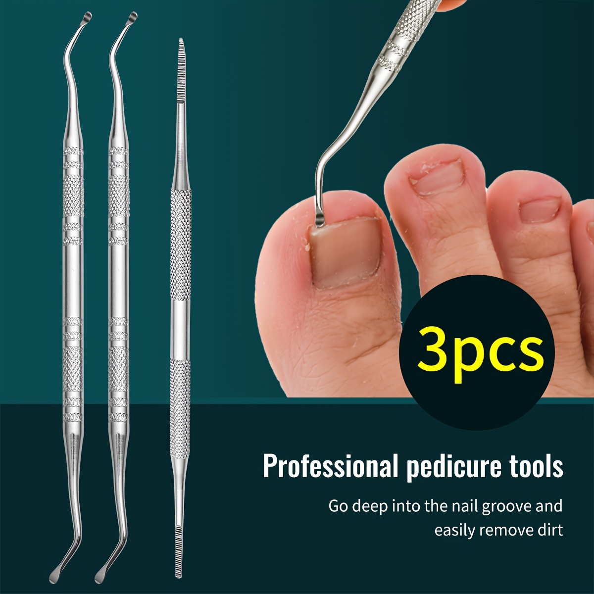 

3-piece Professional Pedicure Tools: Nail Groove Cleaner, Nail File, And Toenail Lifter - Anti-slip Design For Safe Nail Care