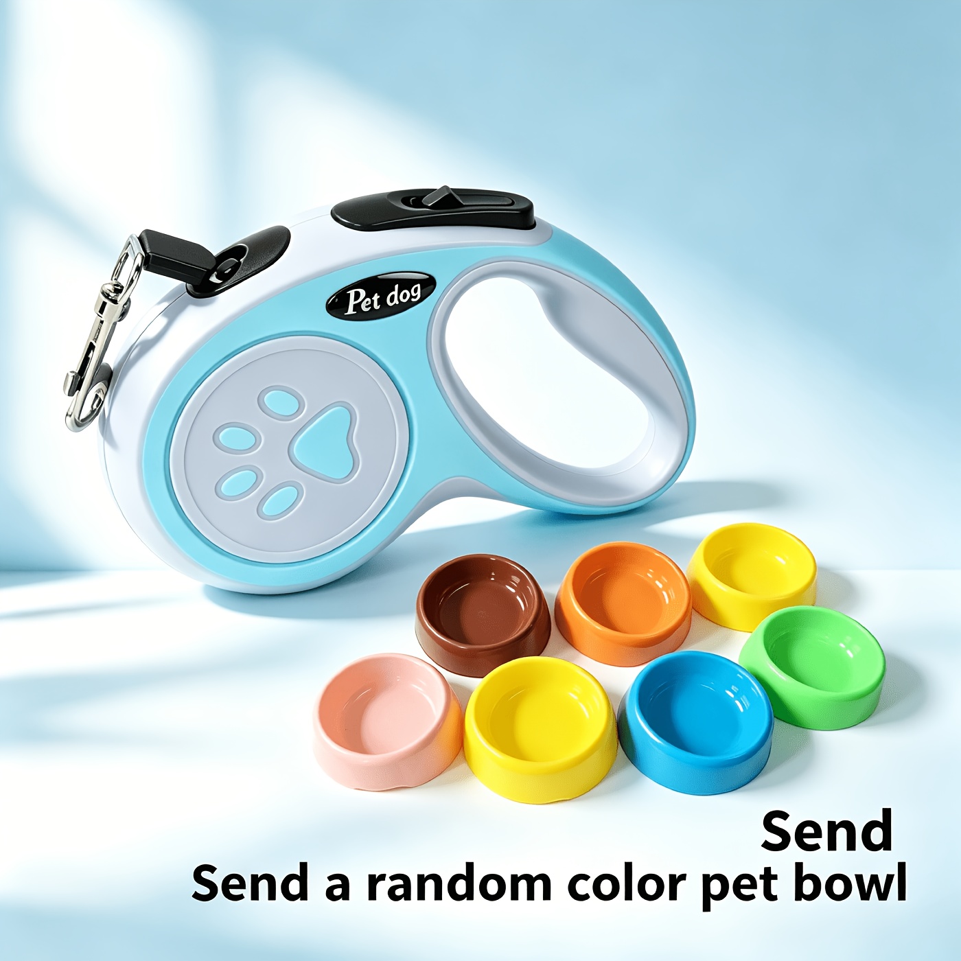 TEMU Automatic Retractable Dog Leash, One-button Leash, Free Pet Bowl, Medium And Small Dogs Colorful Paw Print Pet Walking Set, Without Battery