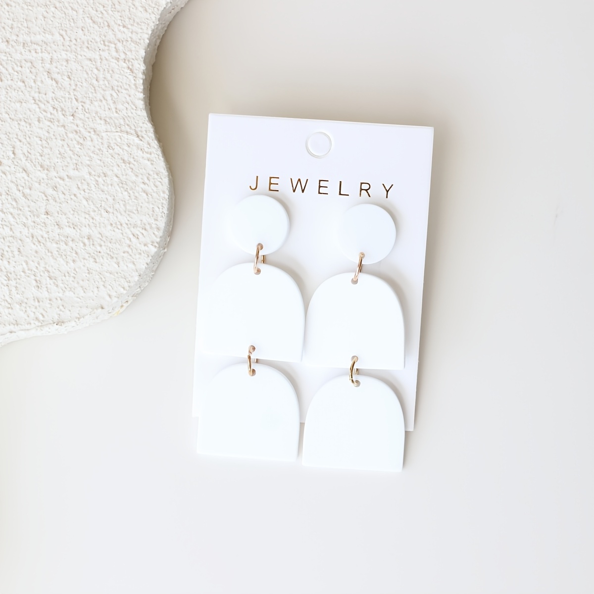 Triple-Layer White Geometric Acrylic Drop Earrings