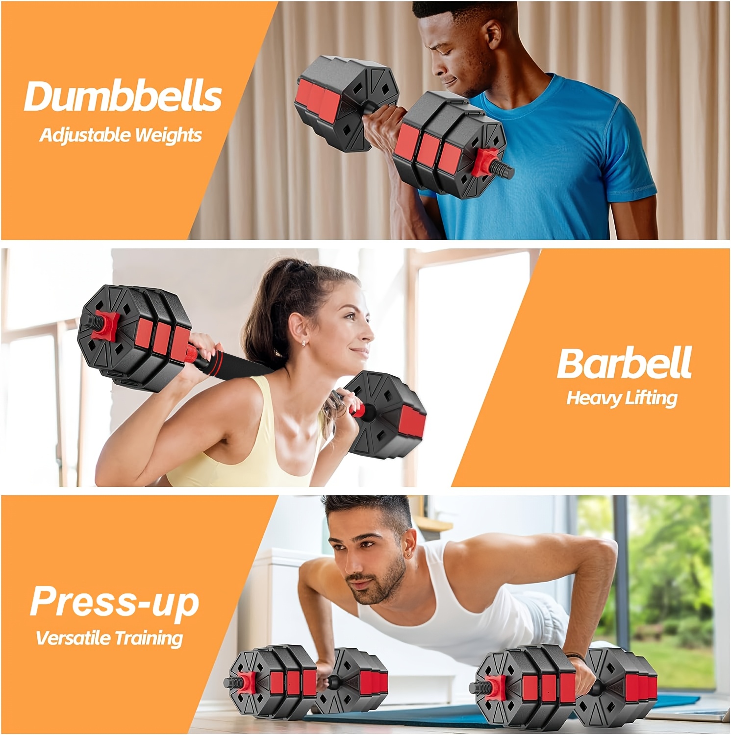 Adjustable Dumbbells Set, 20lbs/70lbs Weight Plate with Connector Used As Barbell, Fitness Strength Exercises for Home Gym, Red