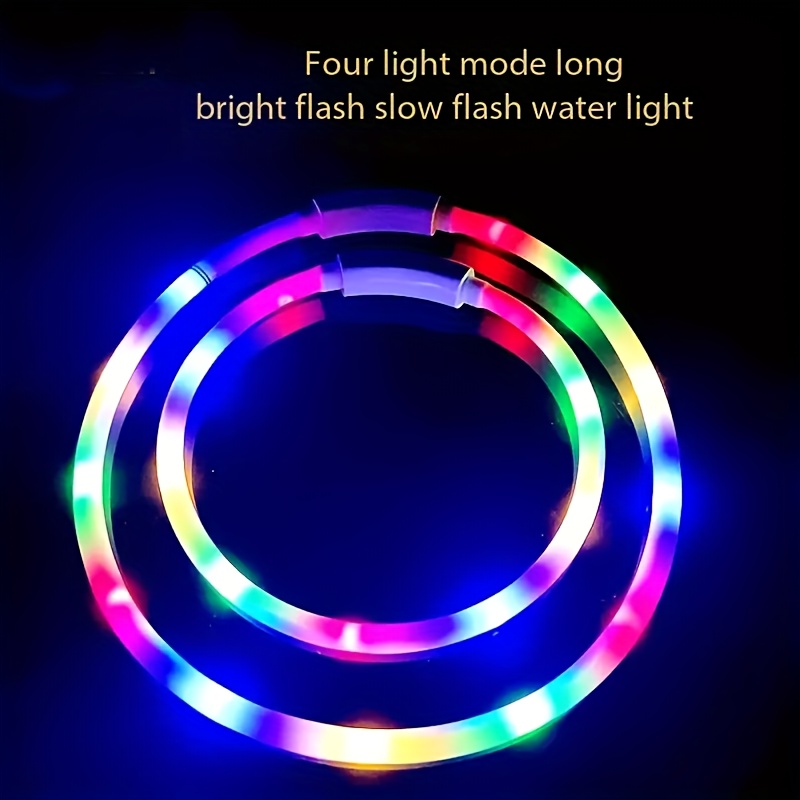 Image of 1pc- Adjustable Usb Rechargeable Led Dog Collar - , Soft, 4 Flashing , Cut- To- Fit Design For Nighttime Safety & Visibility, Ideal Gift For Halloween & Christmas