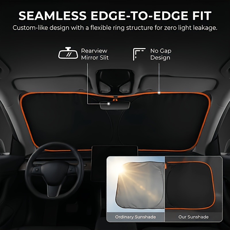 TEMU 1pc Of One-piece Car Sunshade, Upgraded Thickened Fabric, Designed For Car Windshields. Sunshade Effect, , Durable Material, Can Reduce In-car