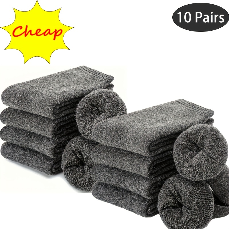 TEMU 10 Pairs Of Unisex Wool Wool Thermal Socks Diabetic Socks Winter Thick Warm Hiking Mid-calf Boot Socks