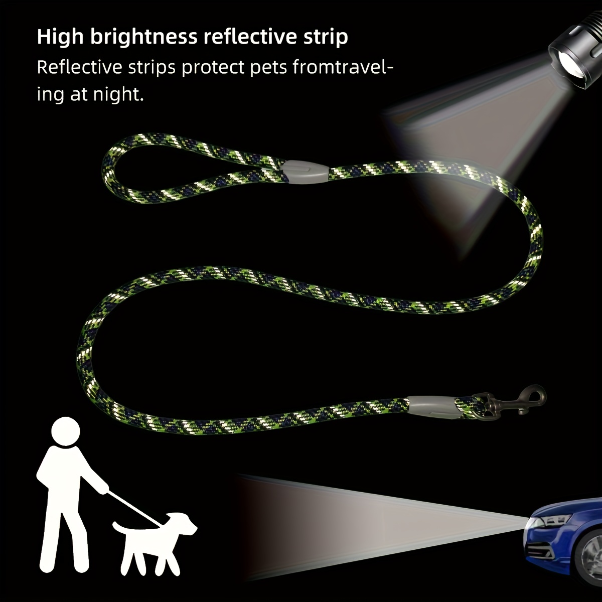 Anti-Escape Nylon Dog Leash with Night Reflective Rope