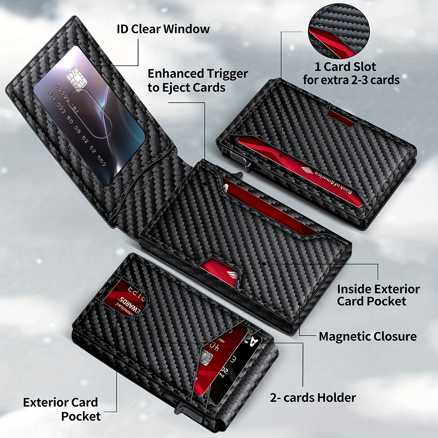1 rfid blocking   up mens card holder ultra thin carbon fiber texture wallet with multiple card slots and secure closure compact lightweight design for daily use valentines day fathers day gift Product details 5