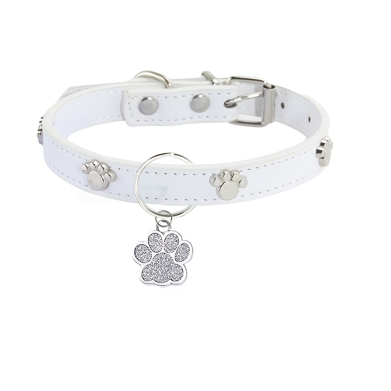 TEMU Personalized Collar With Sparkling Paw Print Id Tag - Engravable For Small To Medium Dogs And Cats, Durable & Stylish Accessory For Safety And
