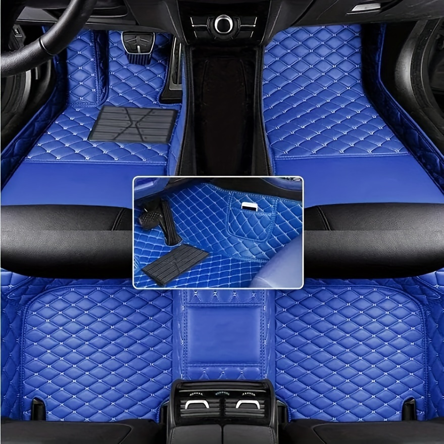 TEMU Fit Pu Leather Car Floor Mats For 2007-2014, 5-seater - Quilted Design With Orange Accents, Auto Carpets, Car Mats | Mats | Pu Leather Mats