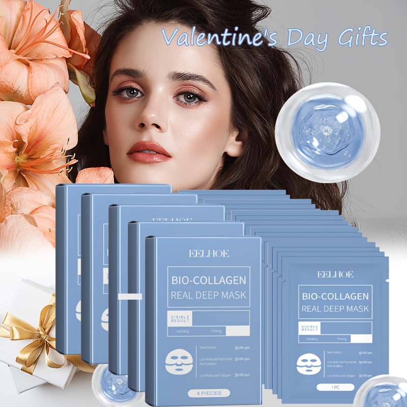 TEMU 20pcs Bio-collagen Facial Masks, Unisex Adult Moisturizing Skincare, Full-face Masks, Sleep Mask For Hydration, With Hyaluronic Acid &