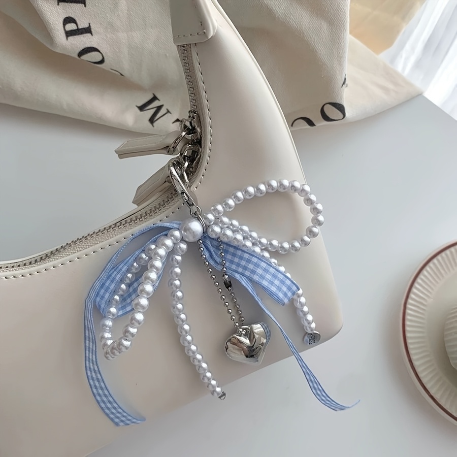 Pearl Streamer Bow Love Heart Pendant Bag Charm