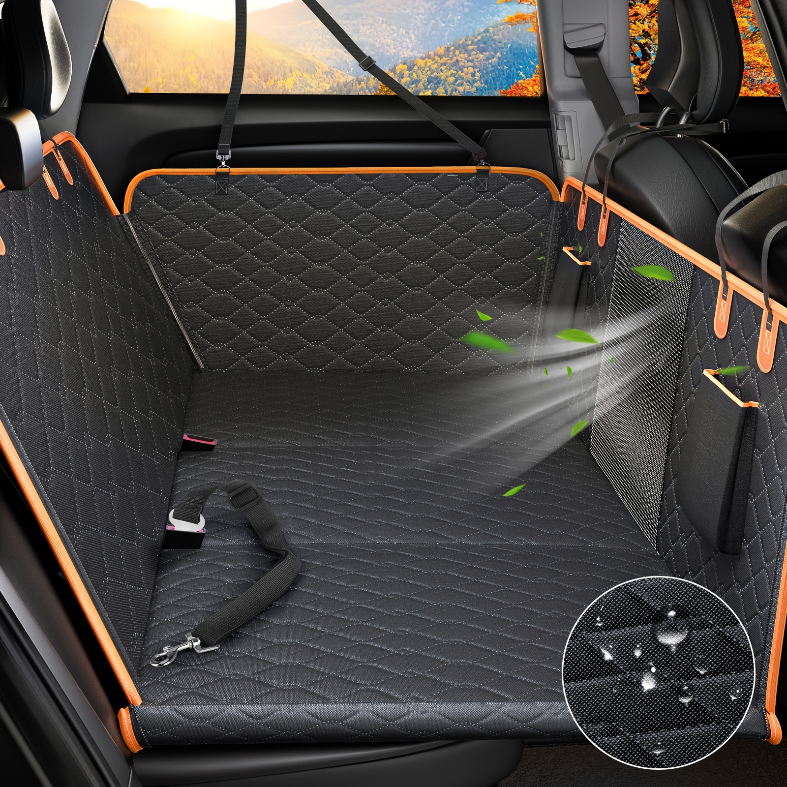 TEMU Waterproof Dog Car Seat Cover, 52"w "l - Spacious Hammock With Visual Mesh Window For Back Seat , Pet-friendly Travel For Cars, Trucks, And Suvs
