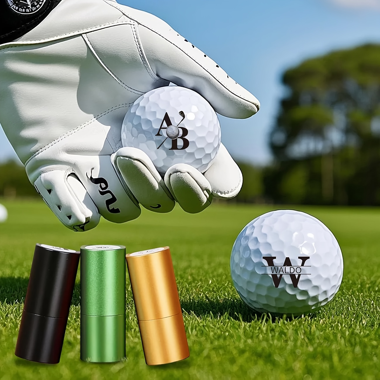 anpassbares schnelltrocknendes wasserdichtes  -marker-set - personalisiertes design, wiederverwendbarer schwarzer tintenstempel und halterung, ideales geschenk für golfer, zinklegierungsmaterial 0