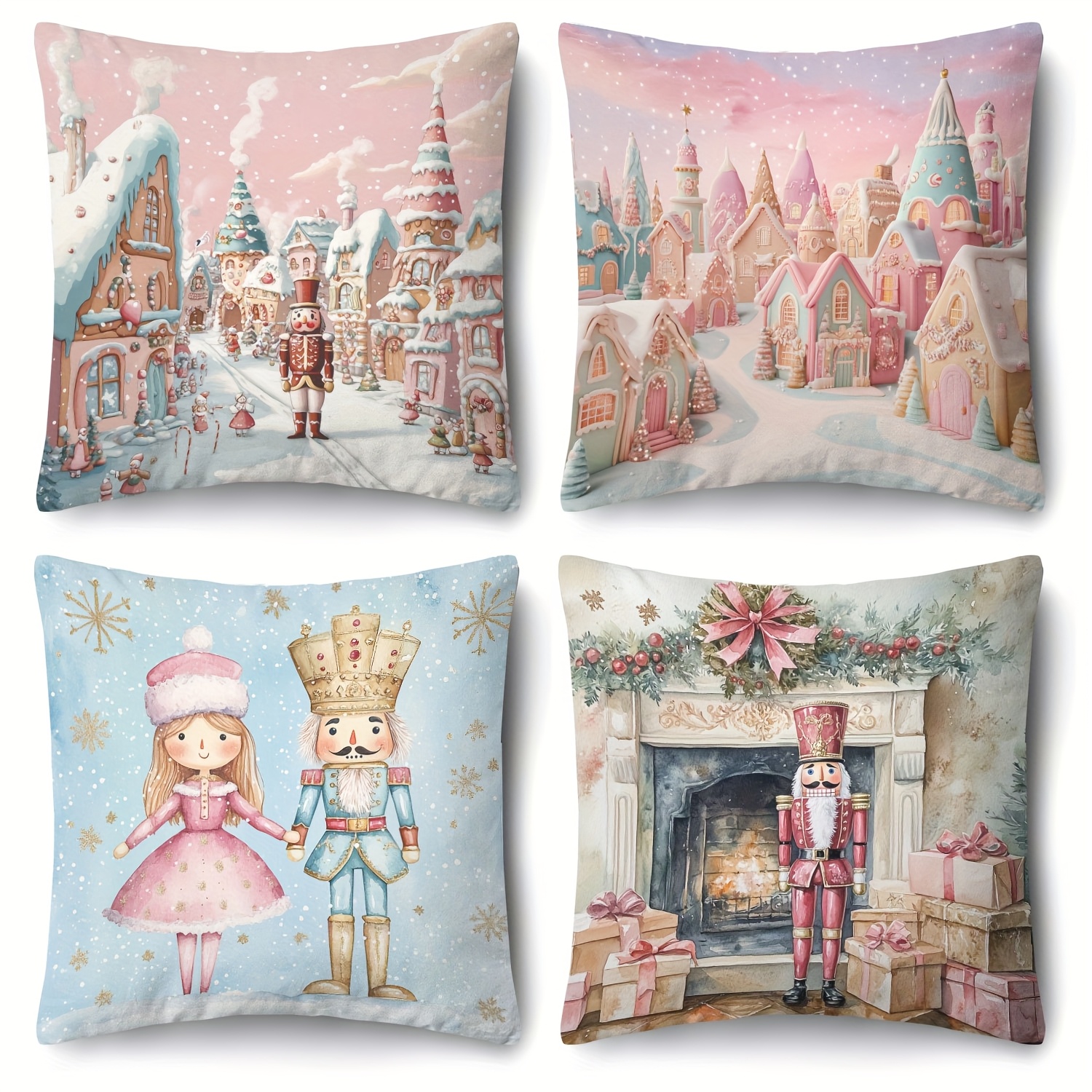 TEMU 4pcs, New Christmas Pillowcase, Nutcracker Theme, Warm And Comfortable, Beautiful And Practical, 17.7 Inches * 17.7 Inches, Suitable For Home