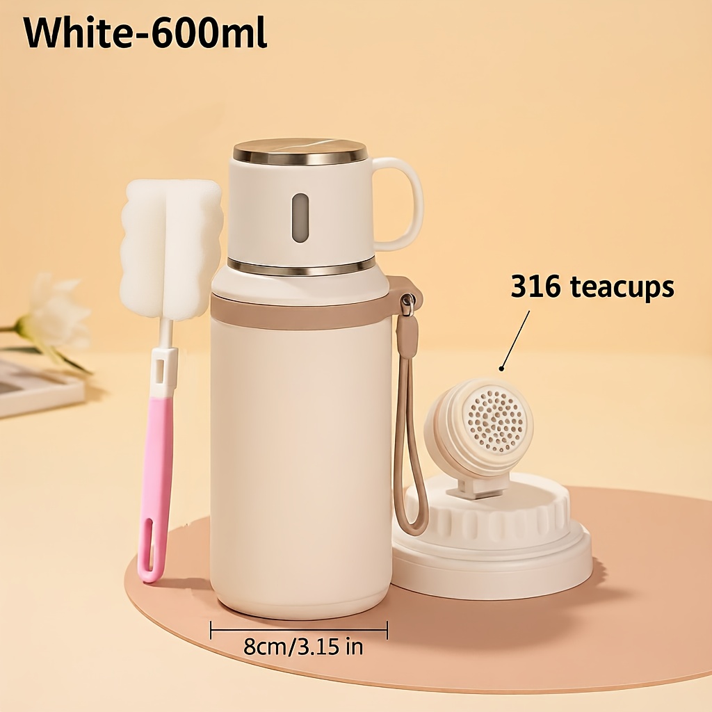 TEMU 600ml - 20.29oz Vacuum Insulated Stainless Steel | Leak-proof Lid With Handle, Suitable For Outdoors, Travel, Office, Gym - High-quality