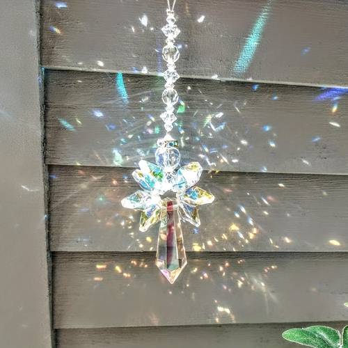 1 stück regenbogen schutzengel kristall sonnenfänger, für zuhause/auto-dekoration, veranda-dekor als hängender kristallglas-schmuck