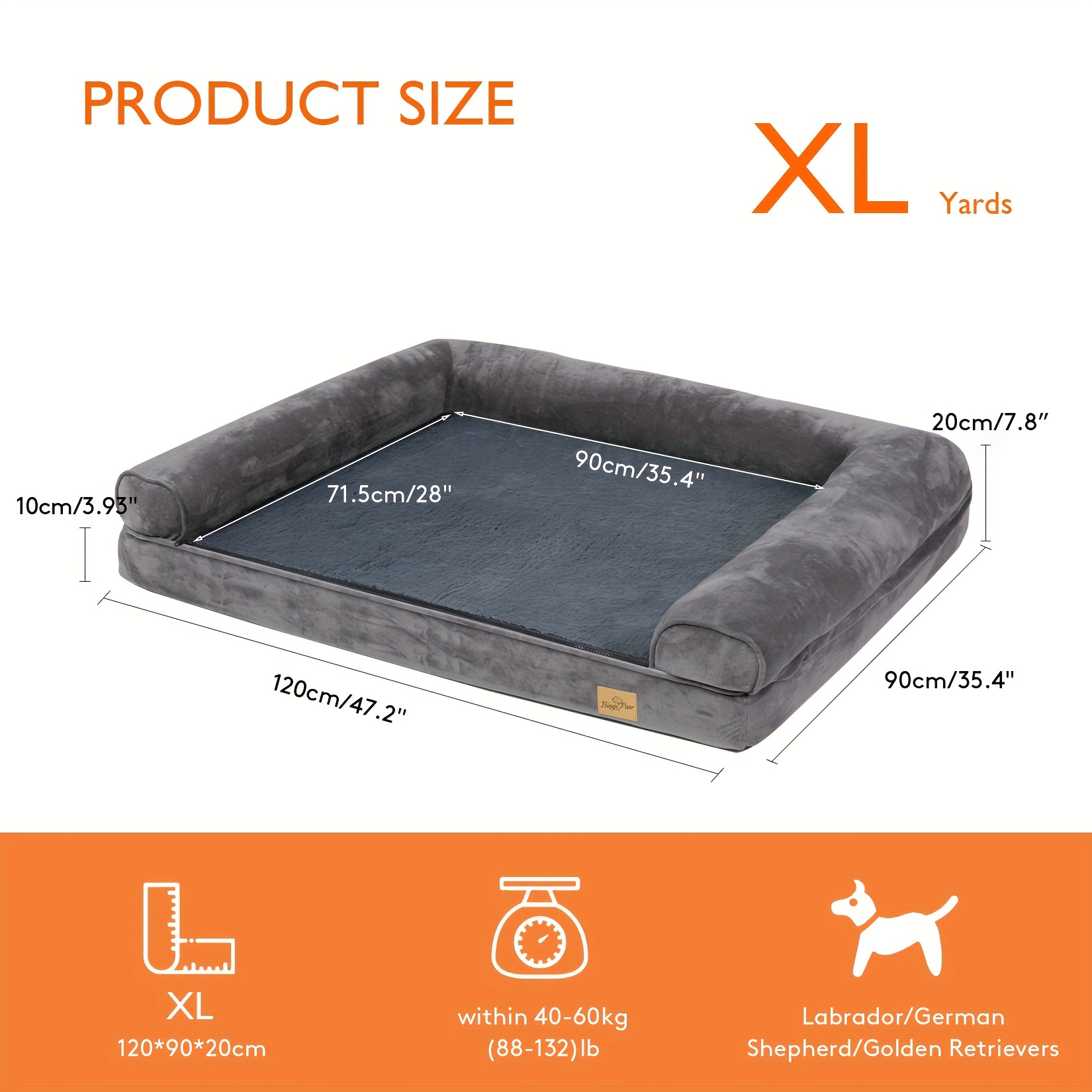 E-shop Orthopädisches Hundebett für große Hunde – Jumbo Sofa-Stil Couchbett mit abnehmbarem, waschbarem Bezug, orthopädischer PU-Schaum geeignet für