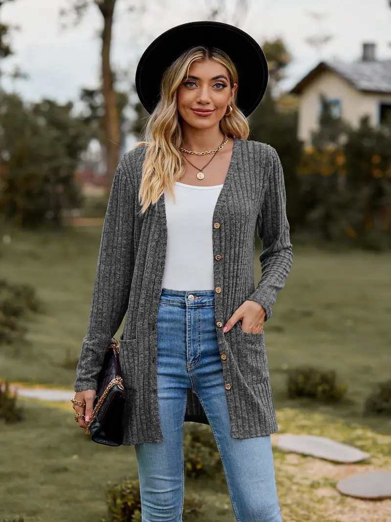 Casual Street Solid Color Buttons V Neck Cardigans Casual Street Solid Color Buttons V Neck Cardigans