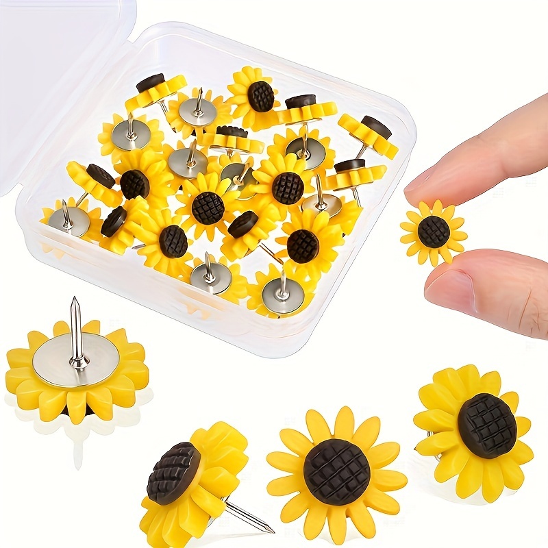 

20pcs Yellow Sunflower Push Pins, Cork Board Tacks, Bulletin Board Tacks, Thumb Tack Decorative For , Office Organization