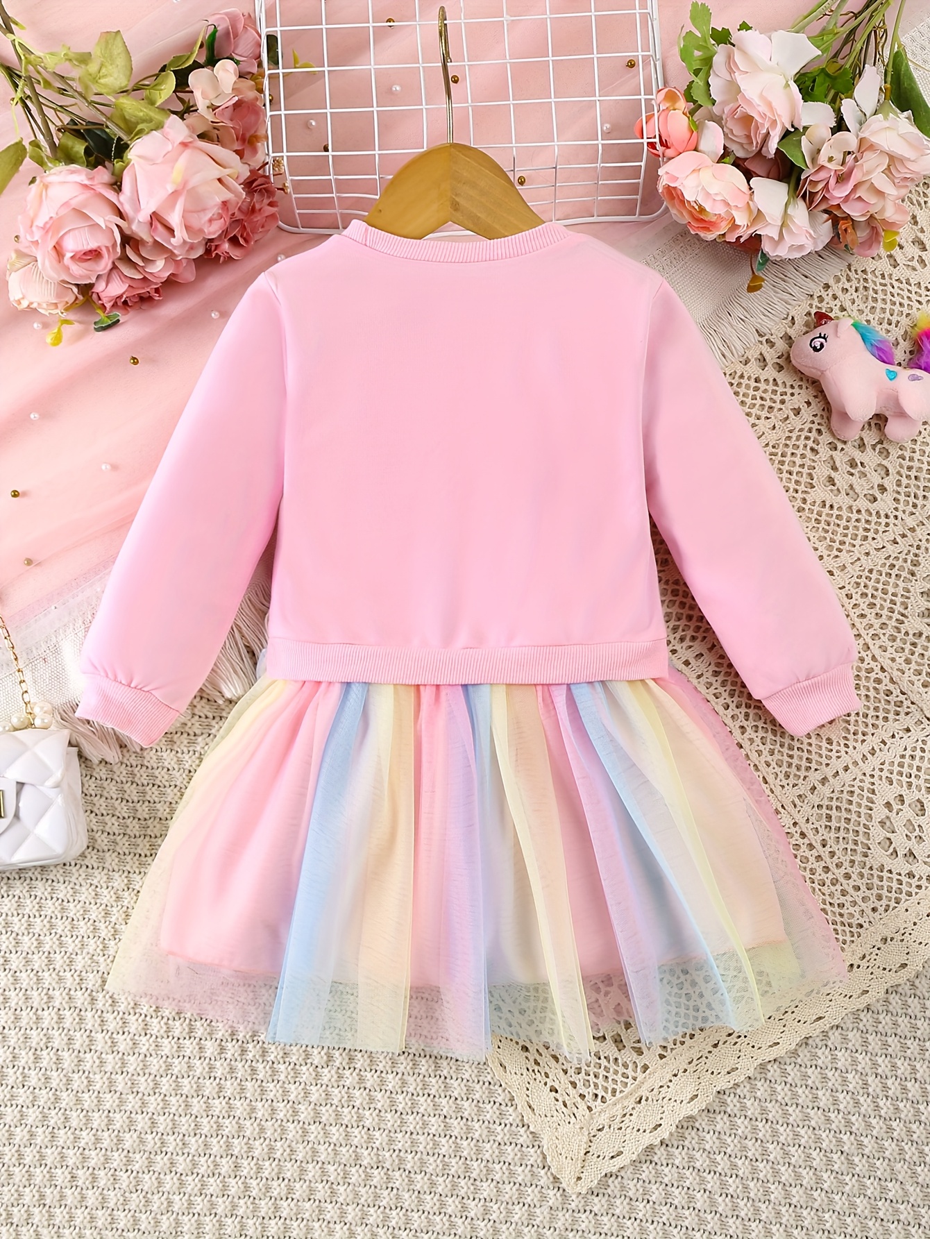 girls spring autumn style girly unicorn dress baby cartoon  ow mesh skirt long sleeve girl mesh princess dress