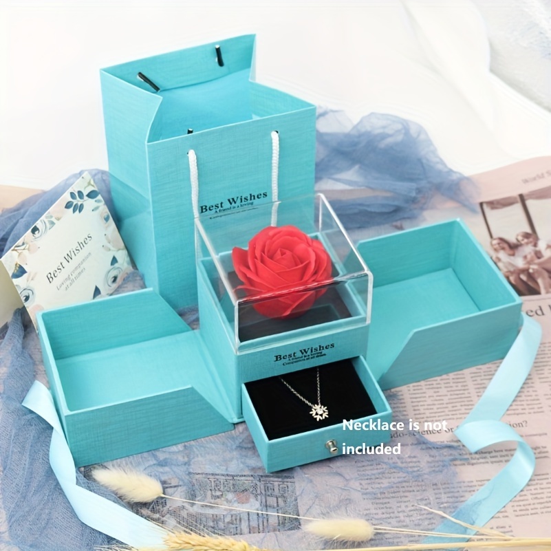 Eternal Rose Gift Box Necklace Gift Box Women Preserved Real - Temu Canada