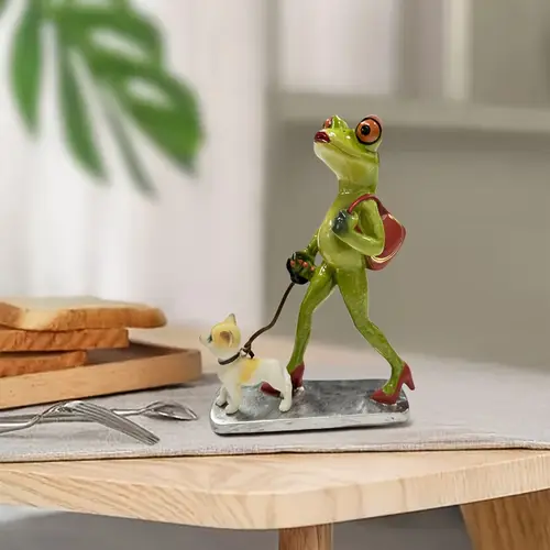 fashion frog girl and her dog home decoration statue frog beauty walking dog frog frog statue