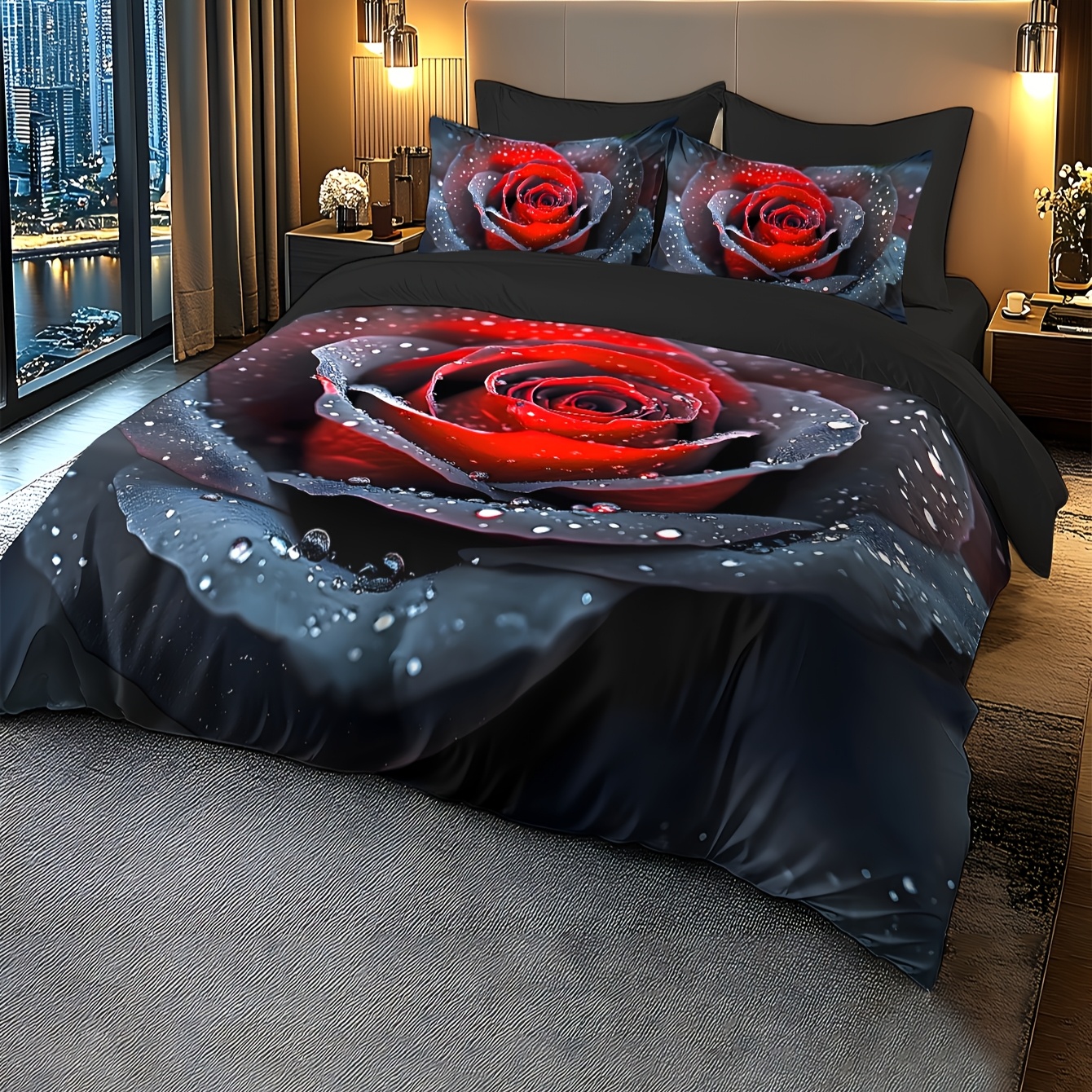 Image of 2/3pcs Valentine's Day Floral Pattern Duvet Cover Set, Breathable, Suitable For Bedding, Machine Washable (1 Duvet Cover + 1/2 Pillowcases, Excluding Inserts), Unisex Holiday Gift