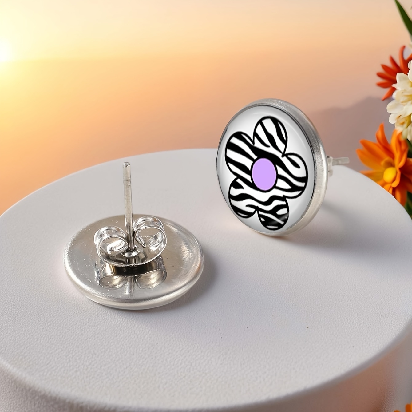 Trendy Cow Print Flower Charm Earrings
