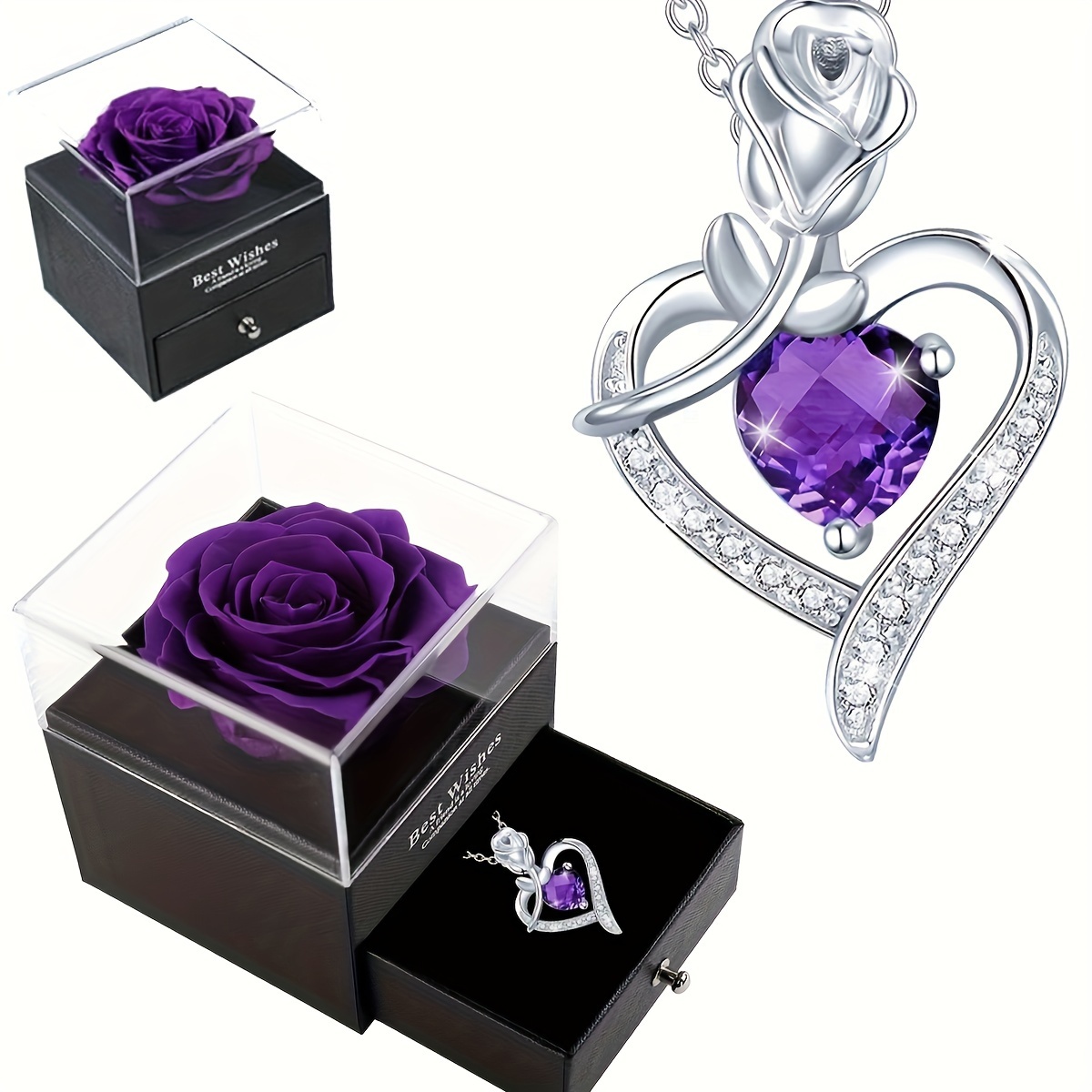 rose flower gift box heart shaped pendant necklace i love you jewelry gift for mom wife lover daughter girlfriend best friend gift details 0