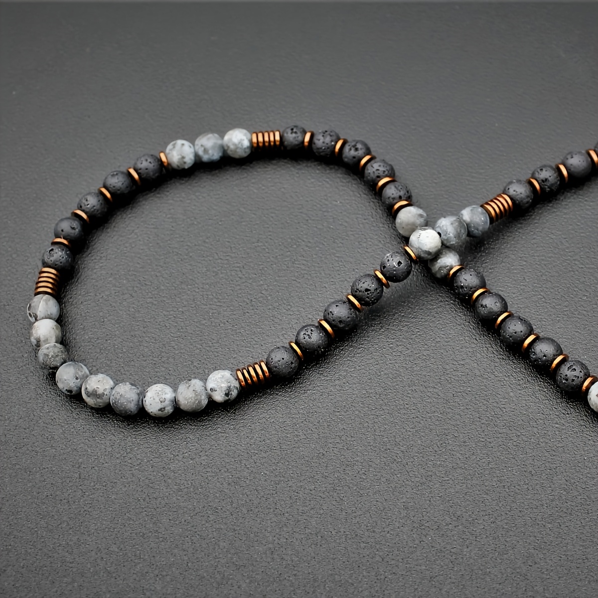 1pièce collier de perles de   noire avec accents en cuivre - chaîne   et polyvalente pour hommes et femmes,   pour un     ou   cadeau, bijoux  s | chaîne de perles de   | chaîne durable, bijoux en   Détails du produit 3