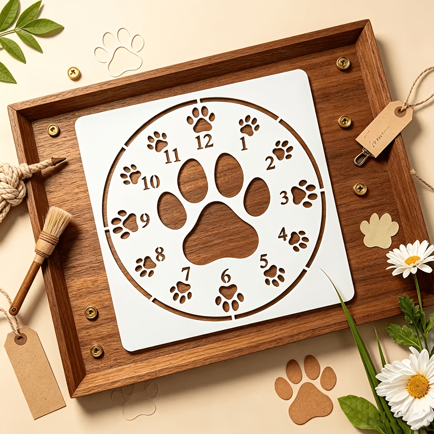 TEMU 1pc Paw Print Clock Template, 6x6 Inches With Center Paw Print And Hour Markers - Round Clock Face Template For Crafts, Scrapbooking, Card