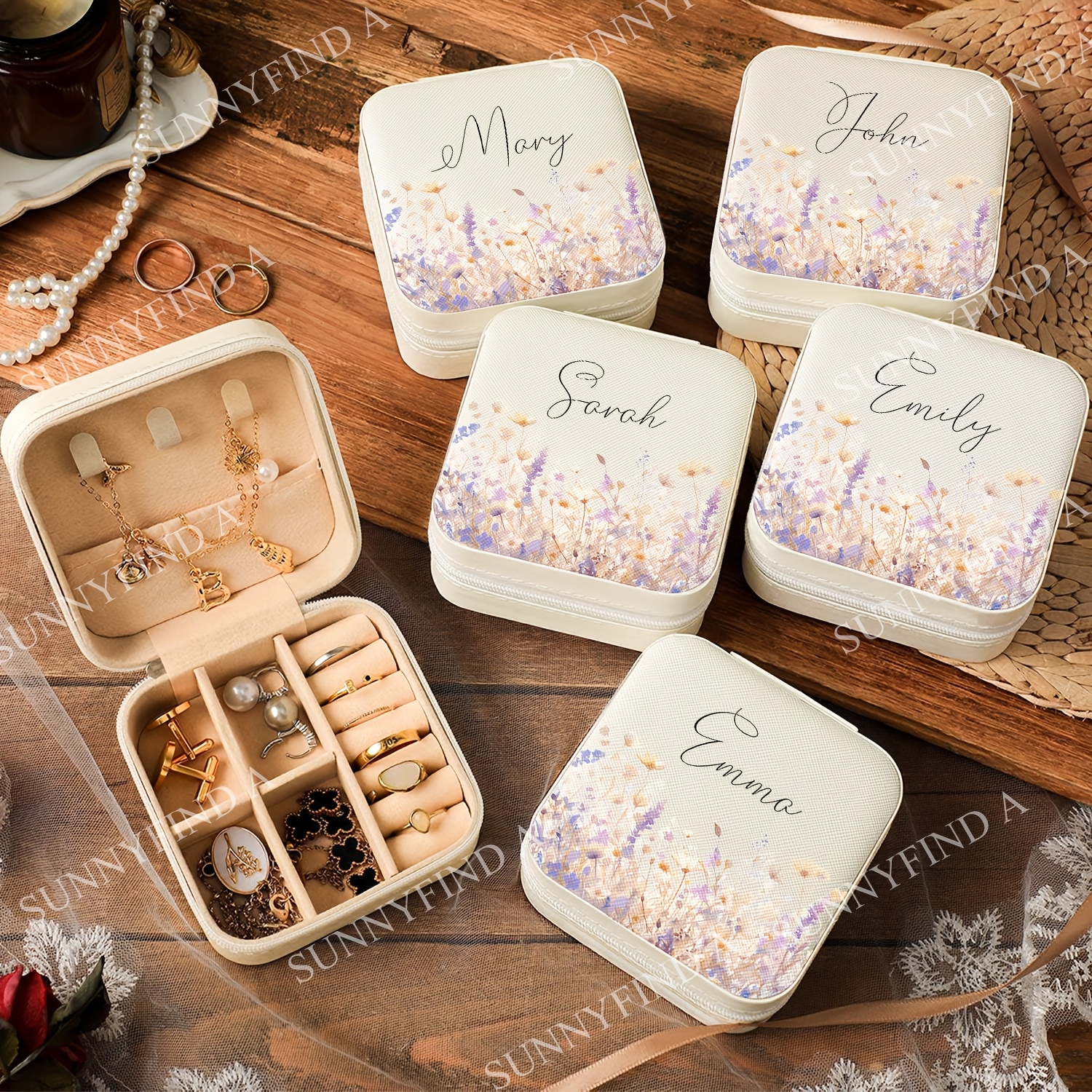 Personalized Lavender Flower Jewelry Box, Bridesmaid Gift