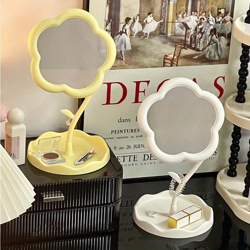 

Flower-shaped Makeup Mirror, Desk Vanity Mirror With Jewelry Storage, High-definition Cosmetic Mirror, Cute Sunflower Design For Room Decor