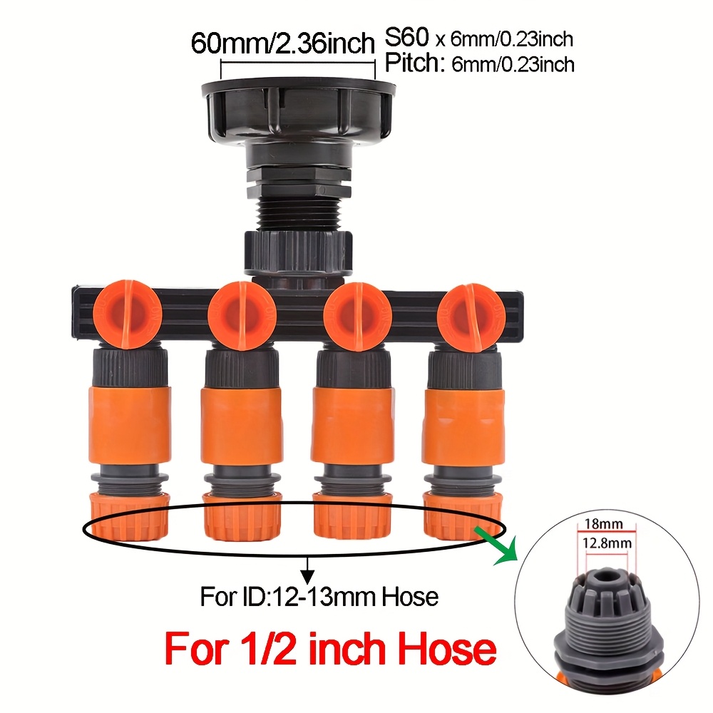 Image of 1set 1000 Ibc Tank Tap Water Splitter Adapter, Adjustable Switches For 1/2" 3/4" Hose, Valve S60 To 1/2" 3/4" Hose Connector Garden Agriculture Irrigation