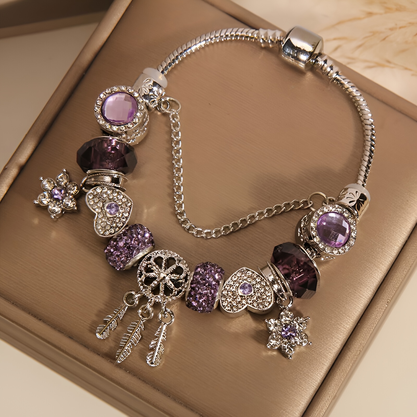 purple charm bracelet vintage boho style adjustable alloy Temu