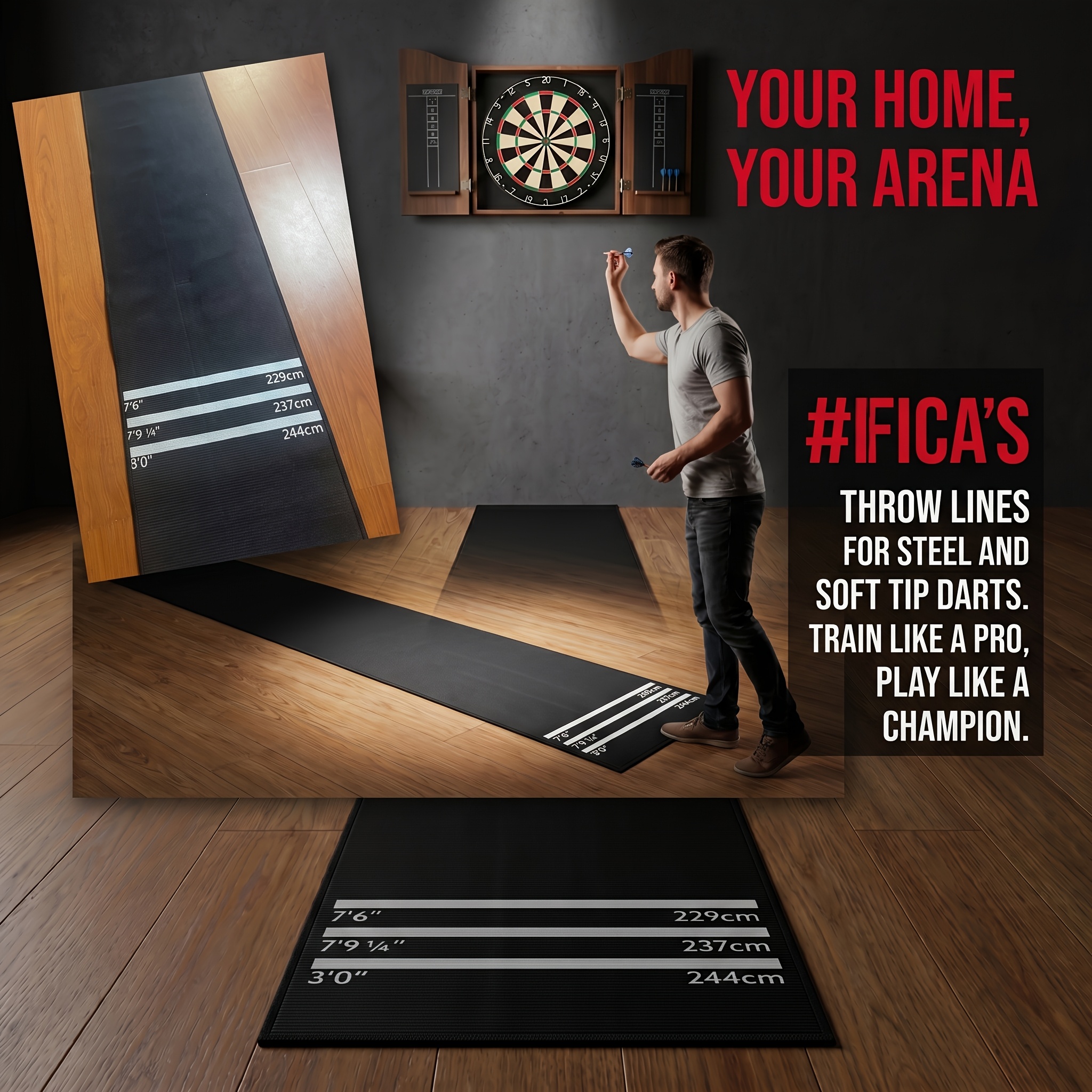 Extra-Long Dart Throwing Mat with Precise Scale Markings
