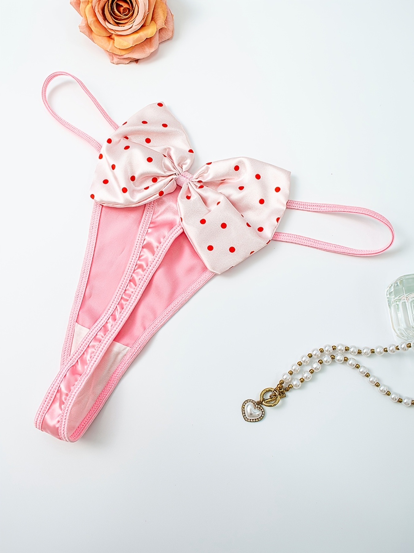 low waist   bow knot thong panties comfortable seamless breathable design with polka dots and   Product details 2
